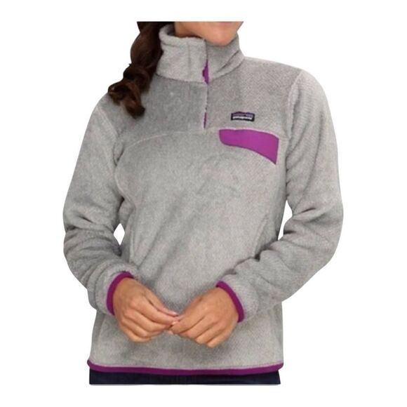 Patagonia Women's Re-Tool Snap-T Light Gray Purple Fleece Pullover Size Medium - Picture 1 of 9